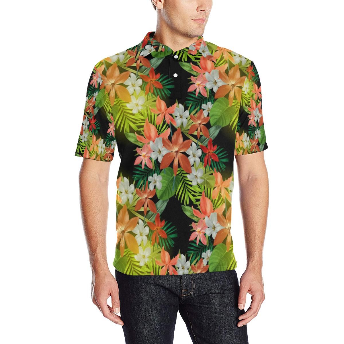 Amaryllis Pattern Print Design Al07 Men Polo Shirt Amaryllis Pattern Print Design Al07 Men Polo Shirt