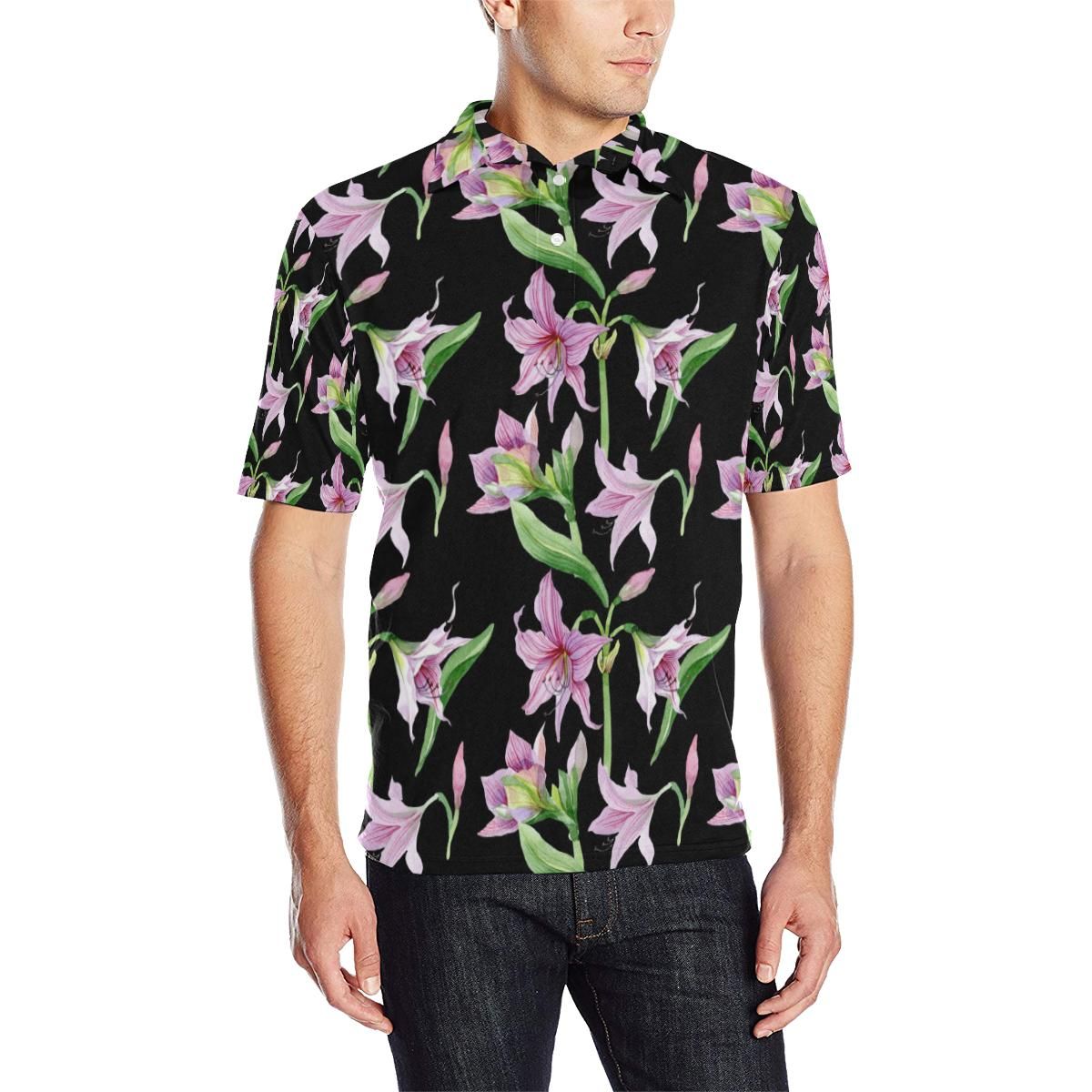 Amaryllis Pattern Print Design Al08 Men Polo Shirt Amaryllis Pattern Print Design Al08 Men Polo Shirt