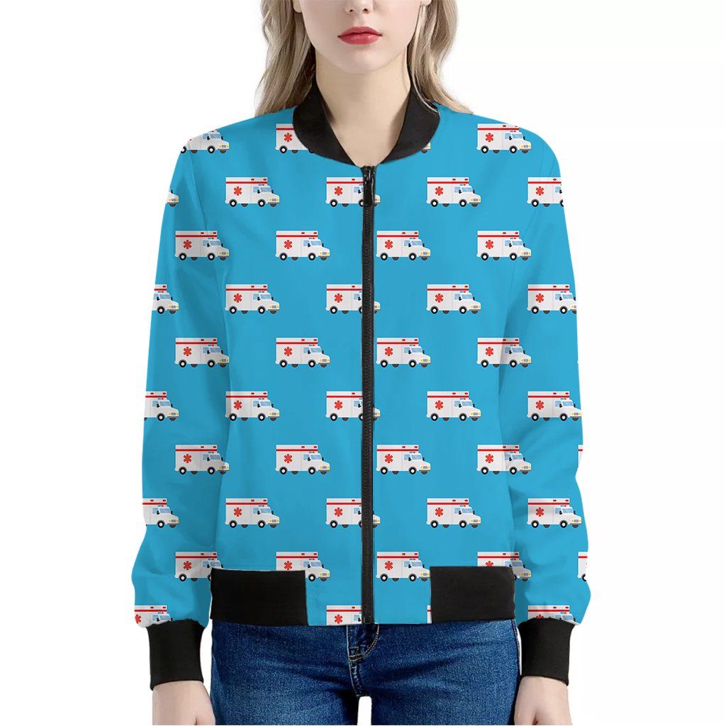 Ambulance Paramedic Car Pattern Print Women'S Bomber Jacket Ambulance Paramedic Car Pattern Print Women'S Bomber Jacket