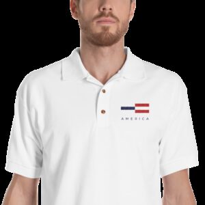 America Tower Pattern Embroidered Polo Shirt