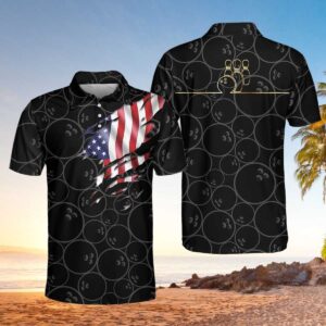 American Flag Bowling Black Pattern Polo Shirt