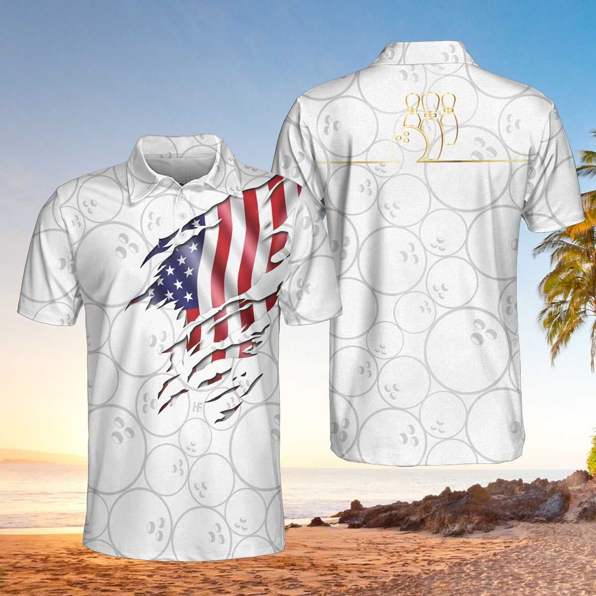 American Flag Crack Bowling White Pattern Polo Shirt American Flag Crack Bowling White Pattern Polo Shirt