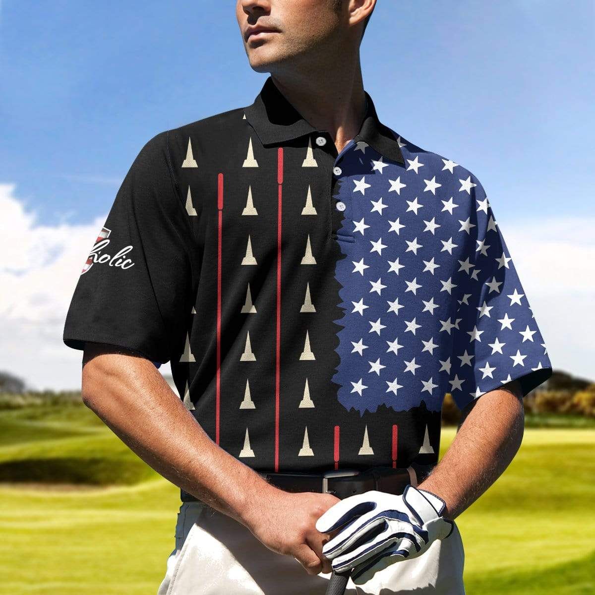 American Flag Golf Clubs Polo Shirt American Flag Golf Clubs Polo Shirt