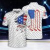 American Flag Hockey Net Pattern White Polo Shirt