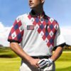 American Flag With Golf Argyle Pattern Polo Shirt