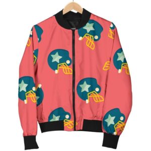 American Football Pattern Print Women Casual Bomber Jacket