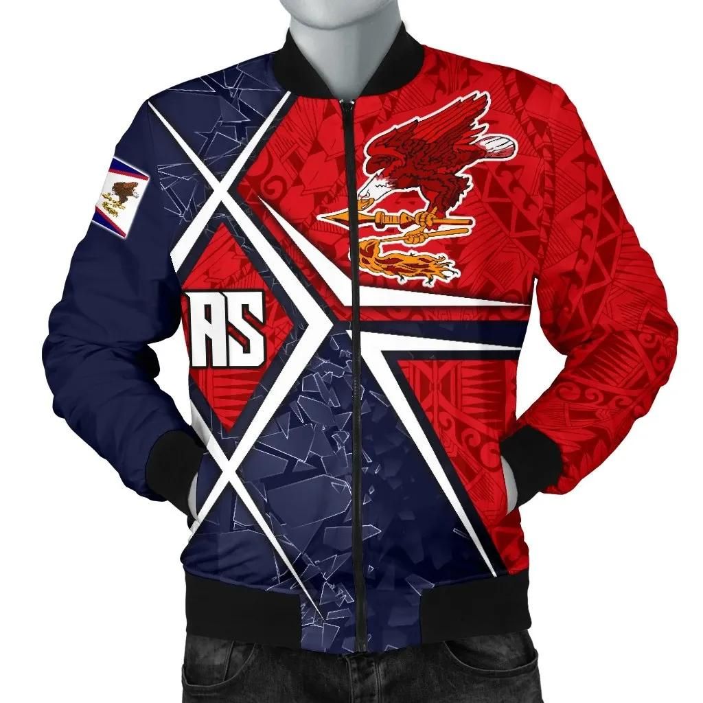 American Samoa Men's Bomber Jacket - AS Flag with Polynesian Patterns - BN15 American Samoa Men's Bomber Jacket - AS Flag with Polynesian Patterns - BN15
