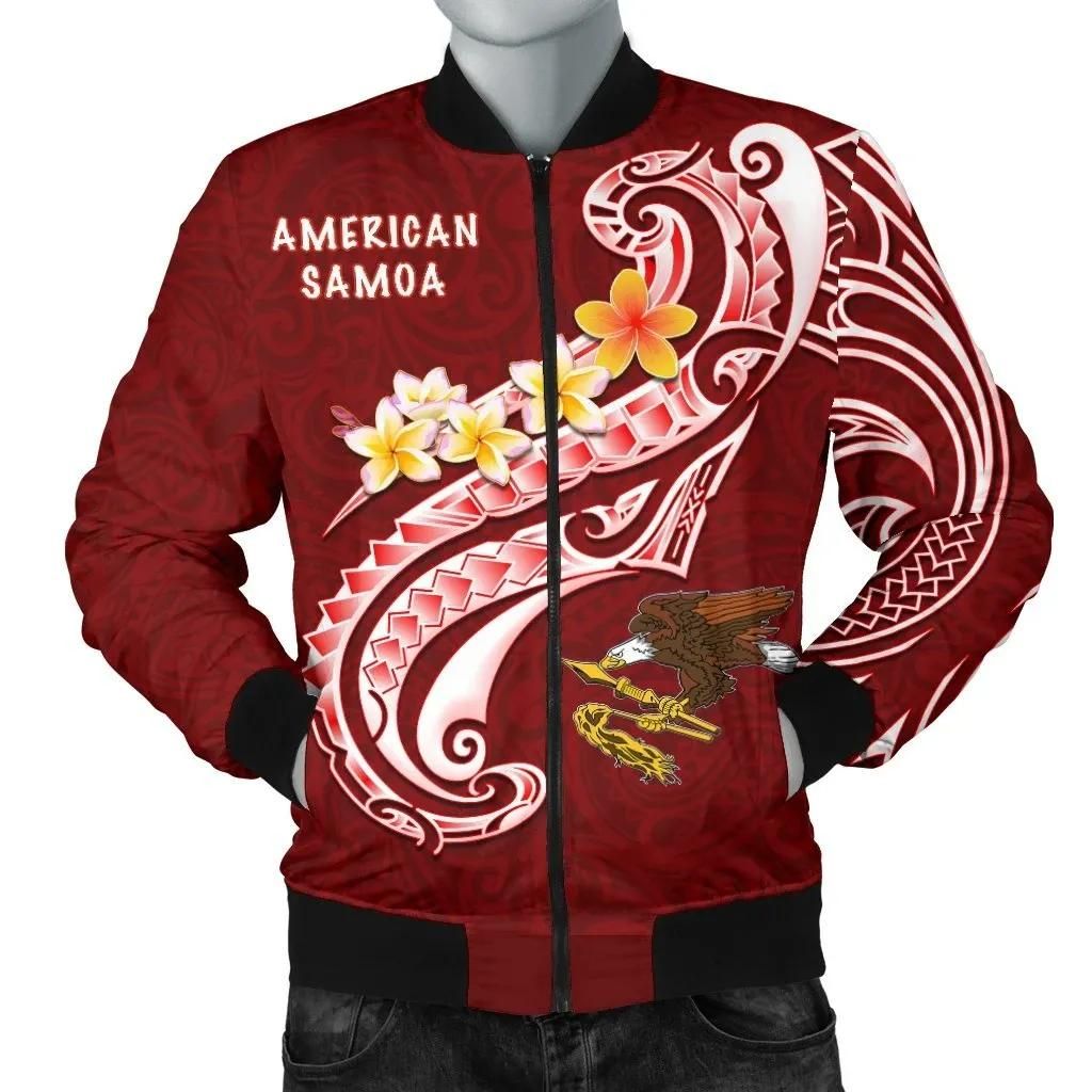 American Samoa Men's Bomber Jacket - AS Seal Polynesian Patterns Plumeria - BN25 Bomber Jacket American Samoa Men's Bomber Jacket - AS Seal Polynesian Patterns Plumeria - BN25 Bomber Jacket