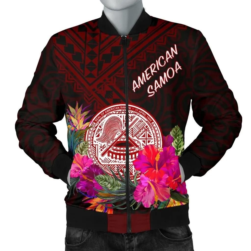 American Samoa Men's Bomber Jacket - Coat Of Arm With Polynesian Patterns - BN25 Bomber Jacket American Samoa Men's Bomber Jacket - Coat Of Arm With Polynesian Patterns - BN25 Bomber Jacket