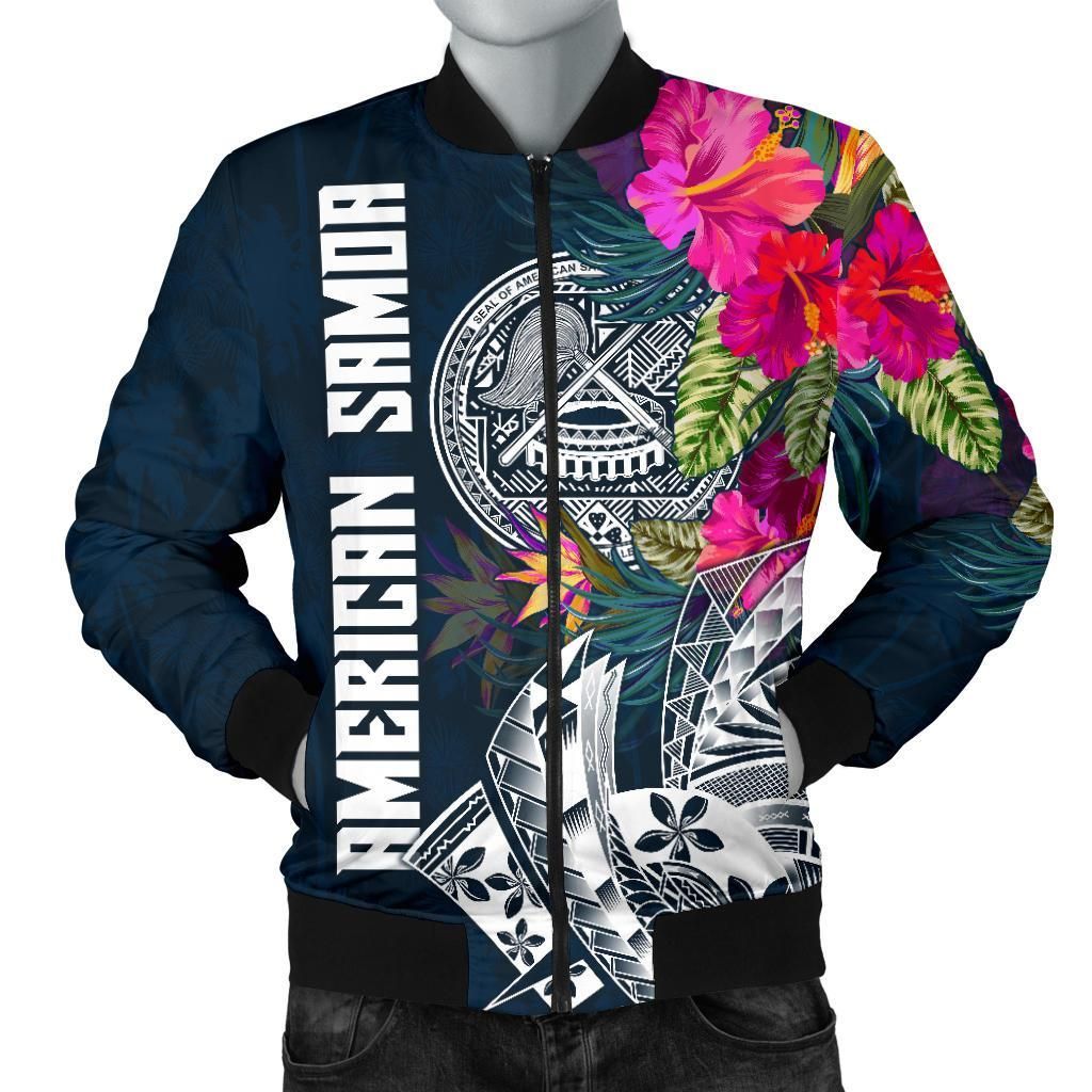 American Samoa Men's Bomber Jacket - Polynesian Hibiscus with Summer Vibes - BN15 Bomber Jacket American Samoa Men's Bomber Jacket - Polynesian Hibiscus with Summer Vibes - BN15 Bomber Jacket
