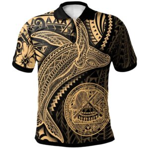 American Samoa Polo Shirt - Humpback Whale & Coat of Arms Gold - BN1922