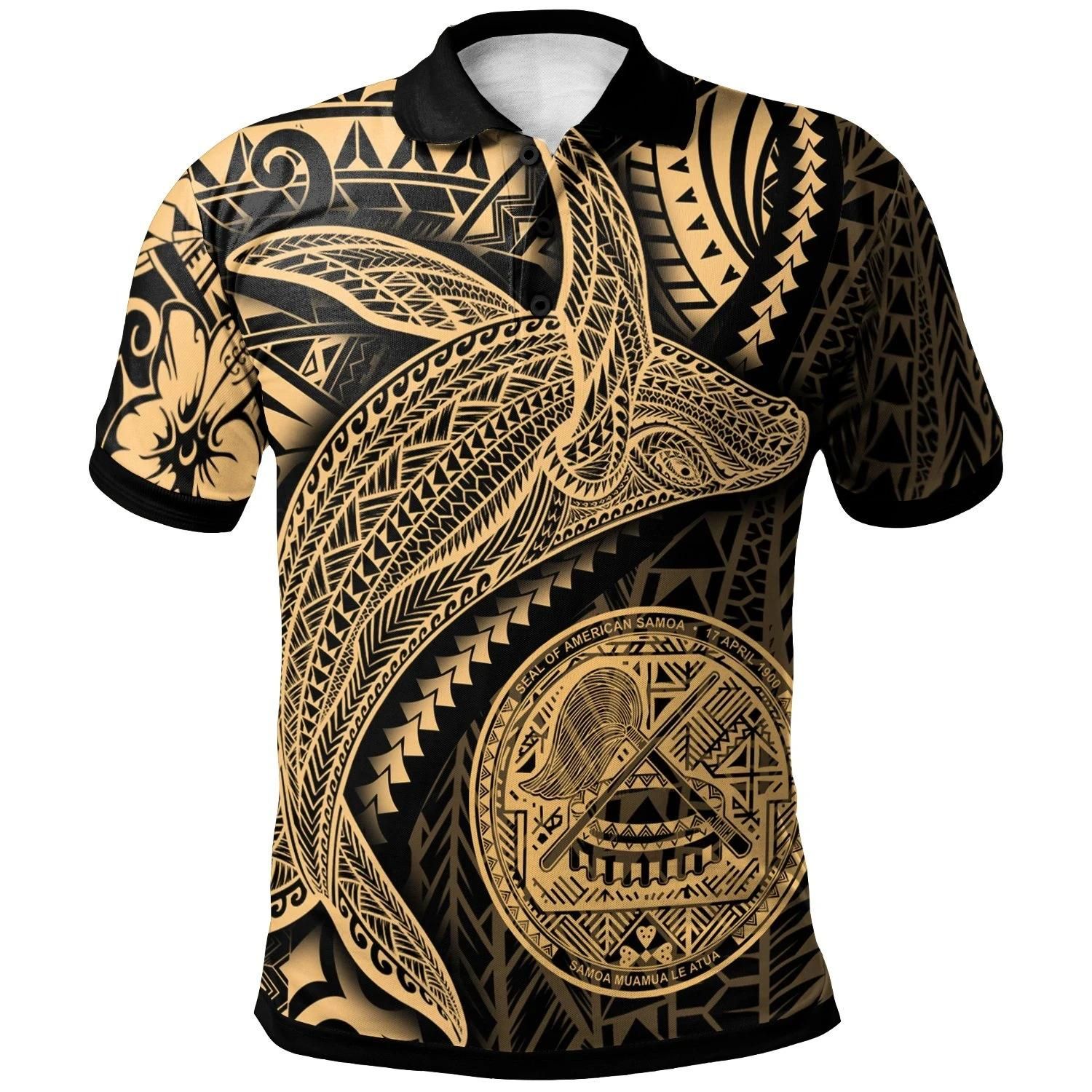American Samoa Polo Shirt - Humpback Whale & Coat of Arms Gold - BN1922 American Samoa Polo Shirt - Humpback Whale & Coat of Arms Gold - BN1922
