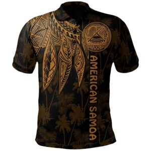 American Samoa Polo Shirt - Polynesian Wings (Golden) - BN15