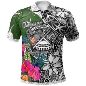 American Samoa Polo Shirt White - Turtle Plumeria Banana Leaf - BN11