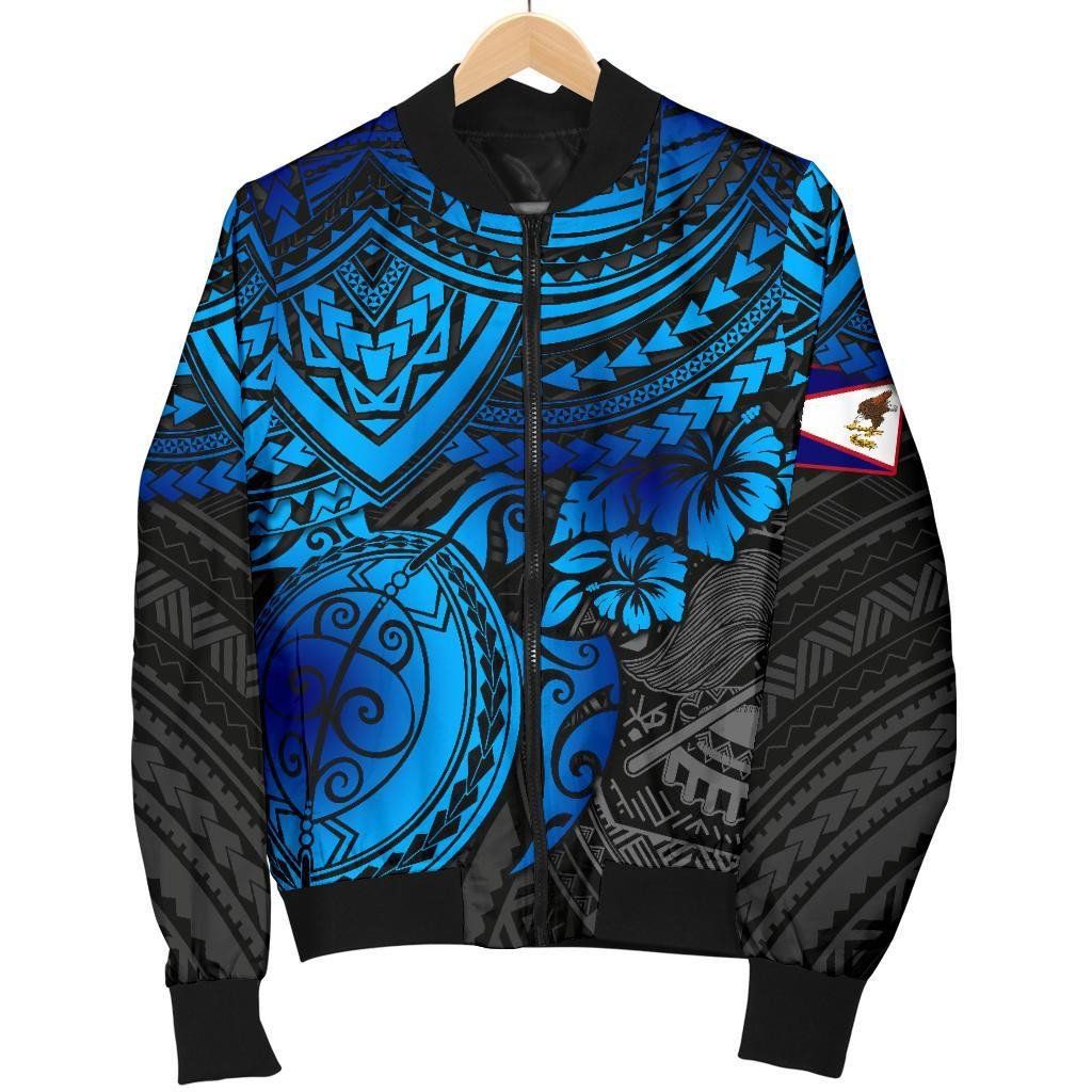 American Samoa Polynesian Bomber Jacket (Women) - Blue Turtle - BN15 Bomber Jacket American Samoa Polynesian Bomber Jacket (Women) - Blue Turtle - BN15 Bomber Jacket