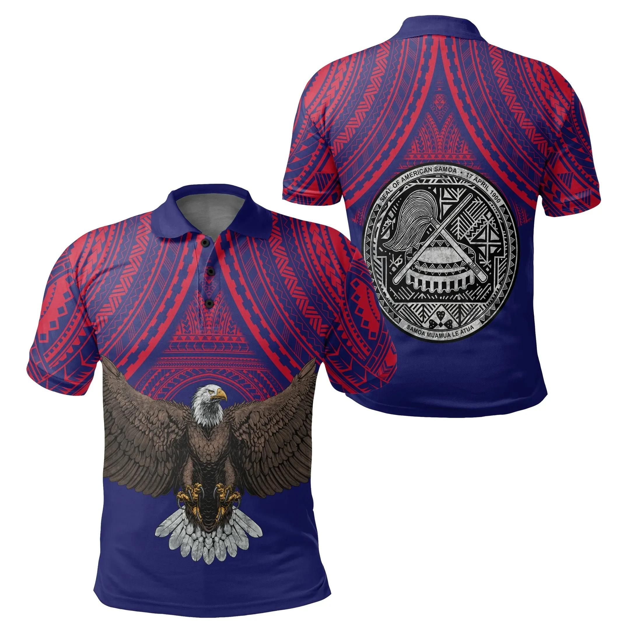 American Samoa Polynesian Coat Of Arms Bald Eagle Polo Shirt - AH - J5 American Samoa Polynesian Coat Of Arms Bald Eagle Polo Shirt - AH - J5