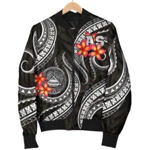 American Samoa Polynesian Men Bomber Jacker - Black Plumeria - BN11 Bomber Jacket