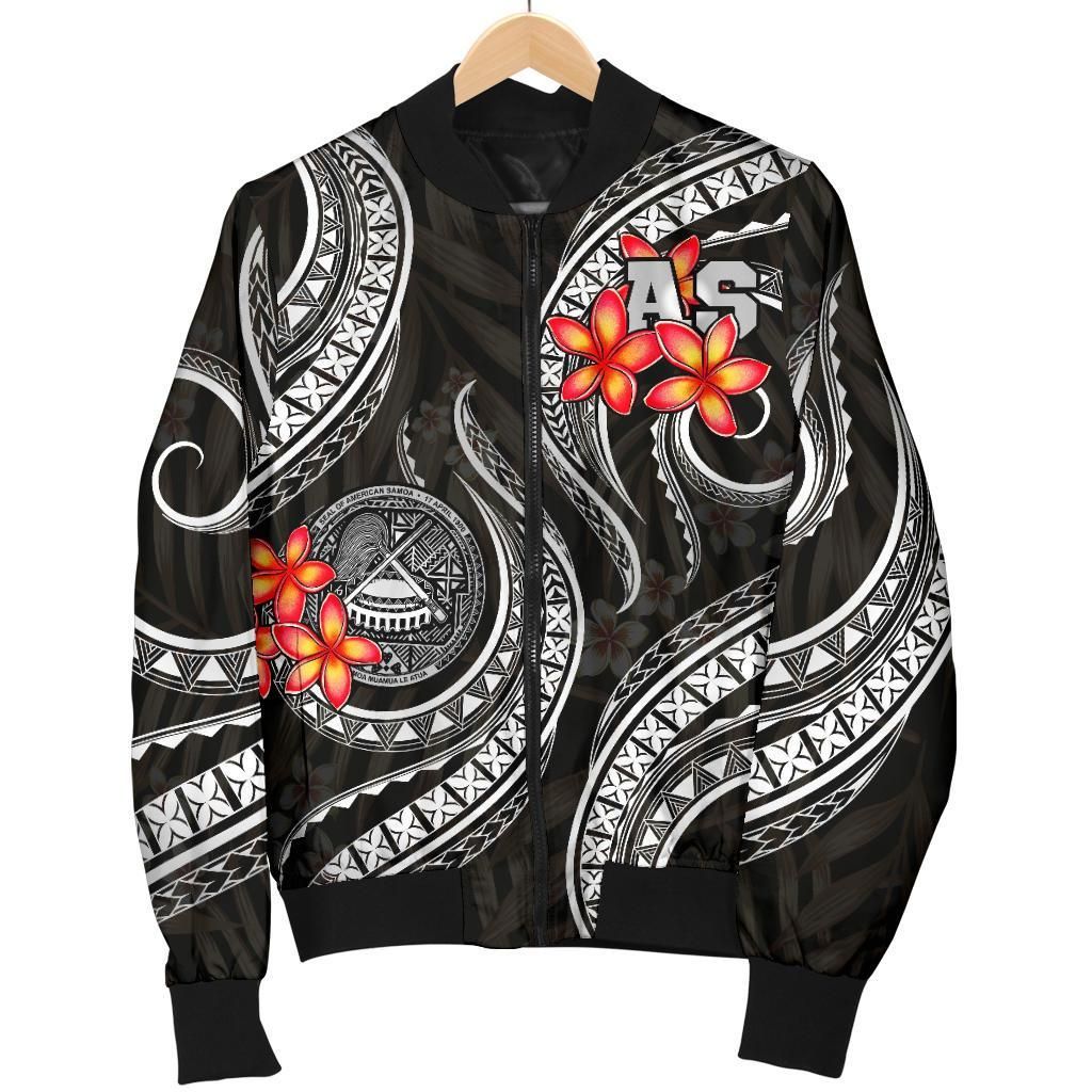 American Samoa Polynesian Men Bomber Jacker - Black Plumeria - BN11 Bomber Jacket American Samoa Polynesian Men Bomber Jacker - Black Plumeria - BN11 Bomber Jacket