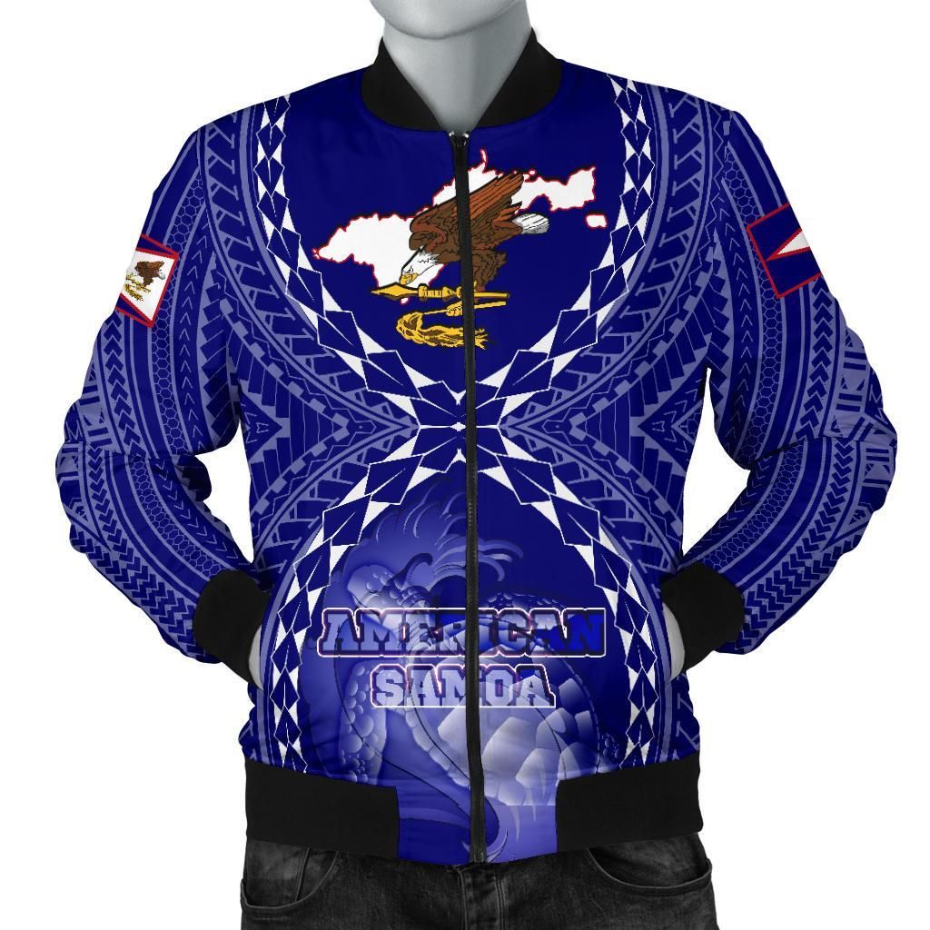American Samoa Polynesian Men's Bomber Jacket - American Samoa Flag with Polynesian Tattoo - BN18 Bomber Jacket American Samoa Polynesian Men's Bomber Jacket - American Samoa Flag with Polynesian Tattoo - BN18 Bomber Jacket