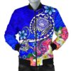 American Samoa Polynesian Men's Bomber Jacket - Turtle Plumeria (Blue) - BN18 Bomber Jacket