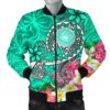 American Samoa Polynesian Men's Bomber Jacket - Turtle Plumeria (Turquoise) - BN18 Bomber Jacket