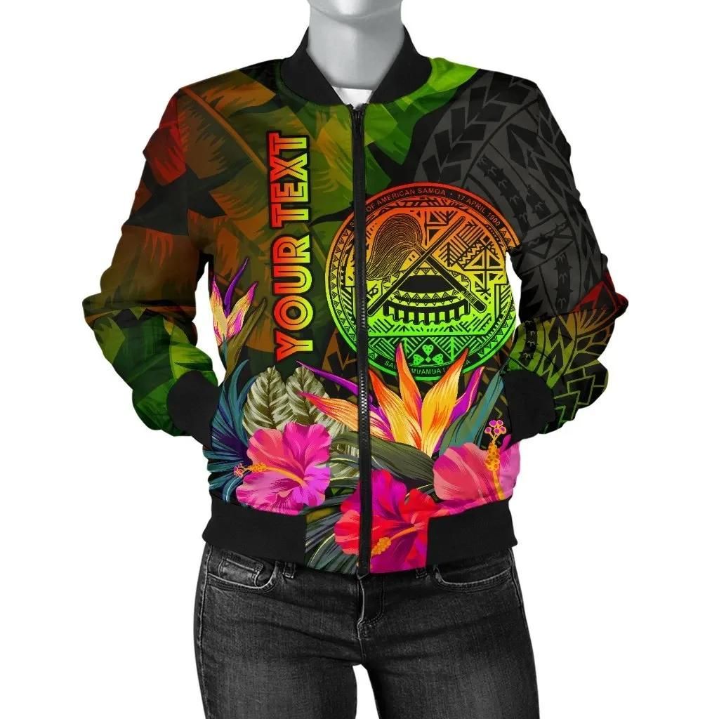 American Samoa Polynesian Personalised Women's Bomber Jacket - Hibiscus and Banana Leaves - BN15 Bomber Jacket American Samoa Polynesian Personalised Women's Bomber Jacket - Hibiscus and Banana Leaves - BN15 Bomber Jacket