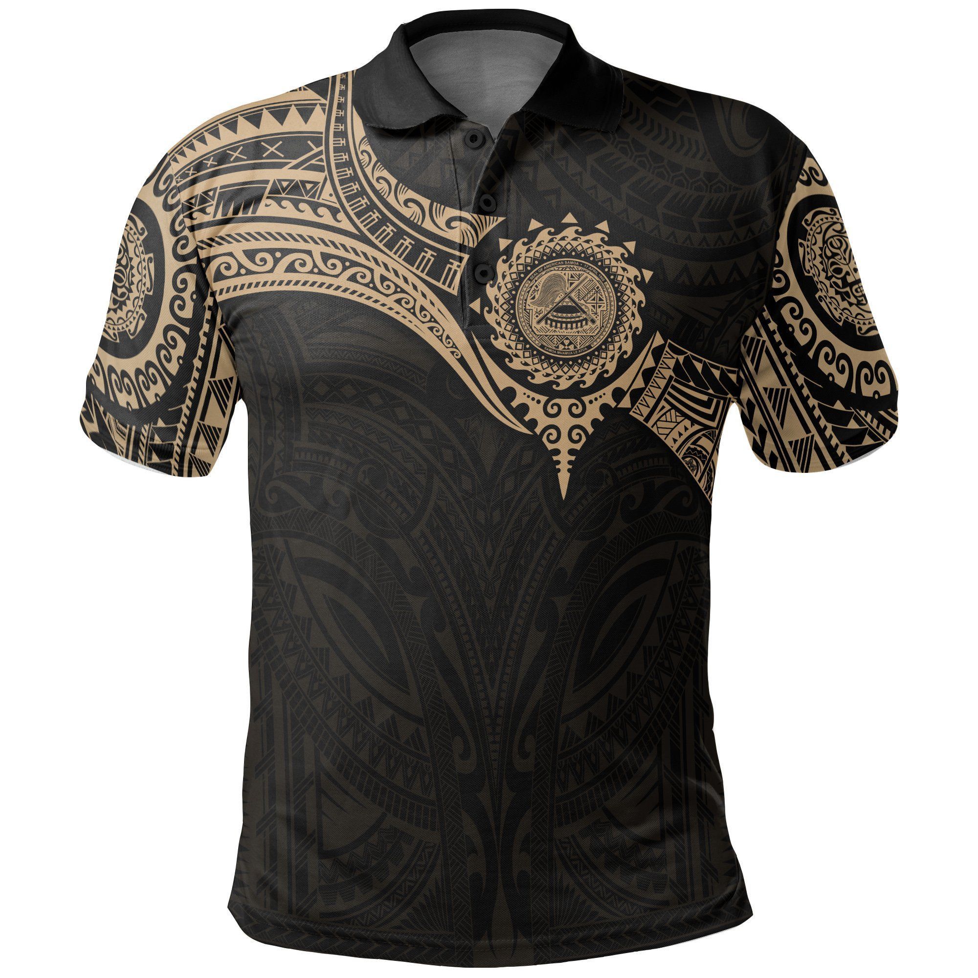 American Samoa Polynesian Polo Shirt - Gold Heart Shield - BN11 American Samoa Polynesian Polo Shirt - Gold Heart Shield - BN11