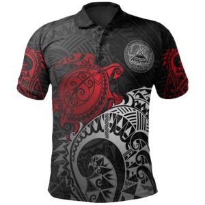 American Samoa Polynesian Polo Shirt - Polynesian Turtle (Red) - BN15