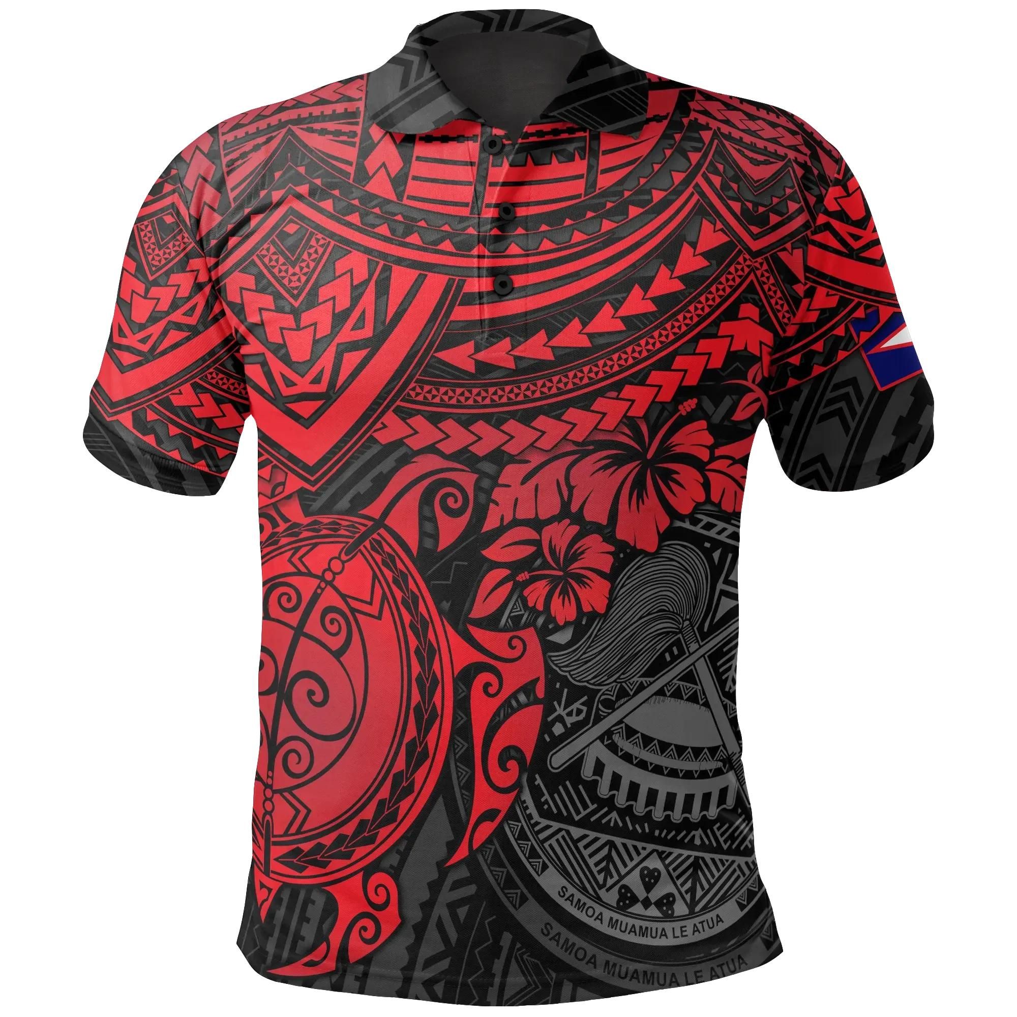 American Samoa Polynesian Polo Shirt - Red Turtle - BN15 American Samoa Polynesian Polo Shirt - Red Turtle - BN15