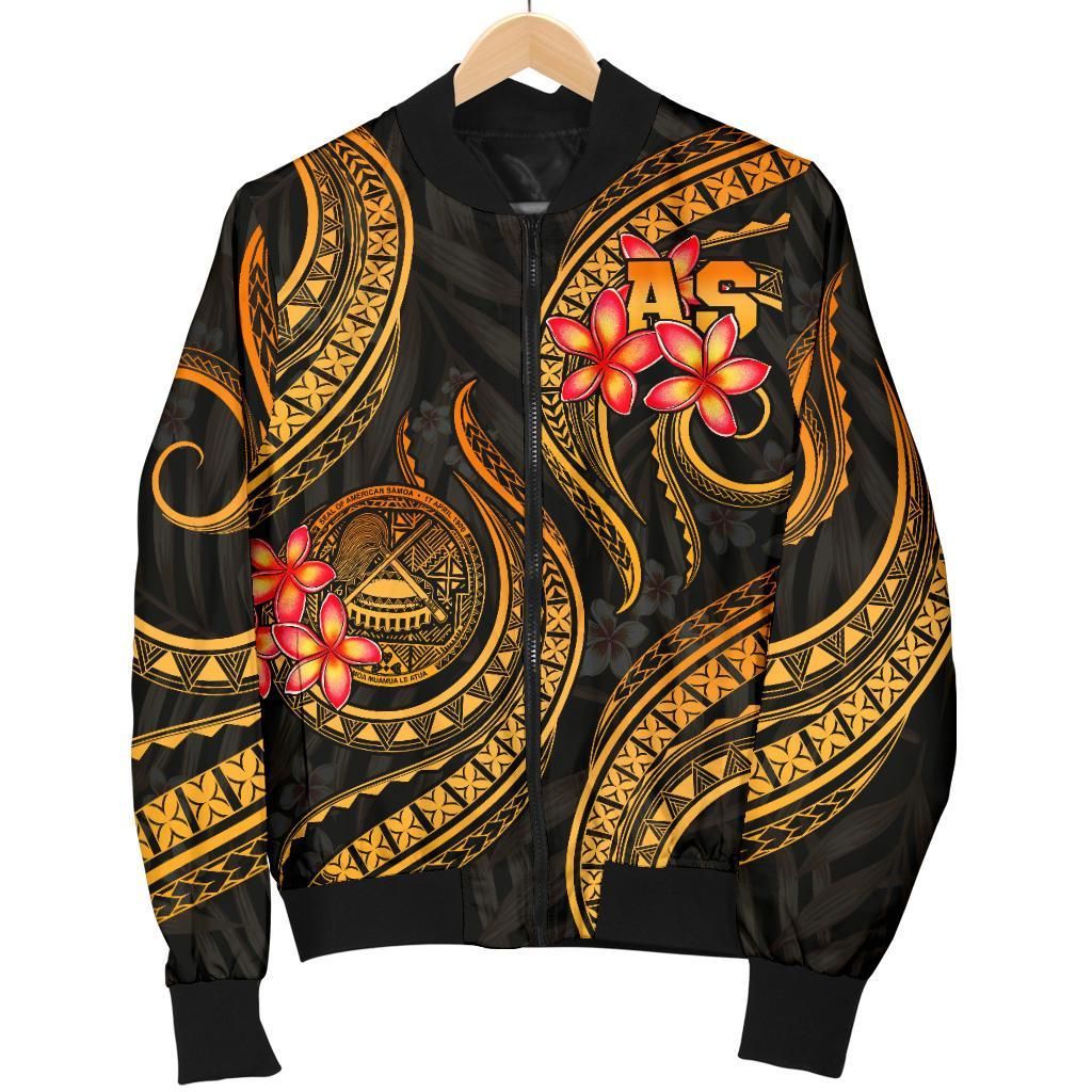 American Samoa Polynesian Women Bomber Jacker - Gold Plumeria - BN11 Bomber Jacket American Samoa Polynesian Women Bomber Jacker - Gold Plumeria - BN11 Bomber Jacket
