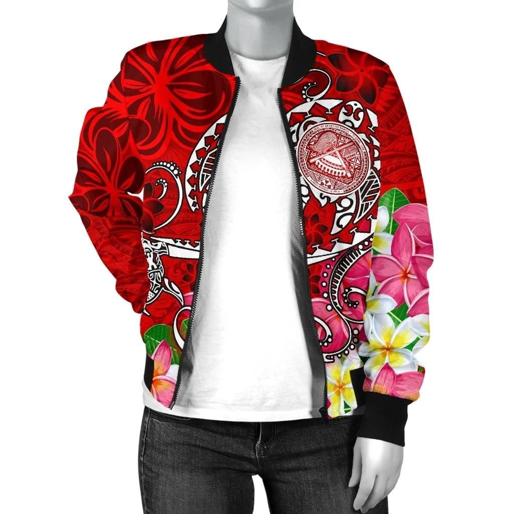 American-Samoa-Polynesian-Womens-Bomber-Jacket-Turtle-Plumeria-Red-BN18-Bomber-Jacket-2