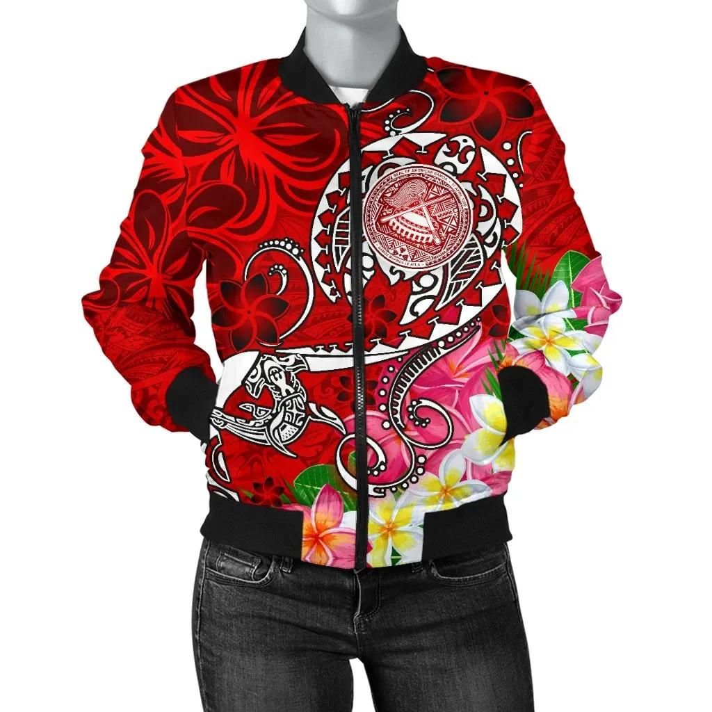 American Samoa Polynesian Women's Bomber Jacket - Turtle Plumeria (Red) - BN18 Bomber Jacket American Samoa Polynesian Women's Bomber Jacket - Turtle Plumeria (Red) - BN18 Bomber Jacket