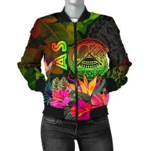 American Samoa Polynesian Women's Bomber jacket -  Hibiscus and Banana Leaves - BN15 Bomber Jacket