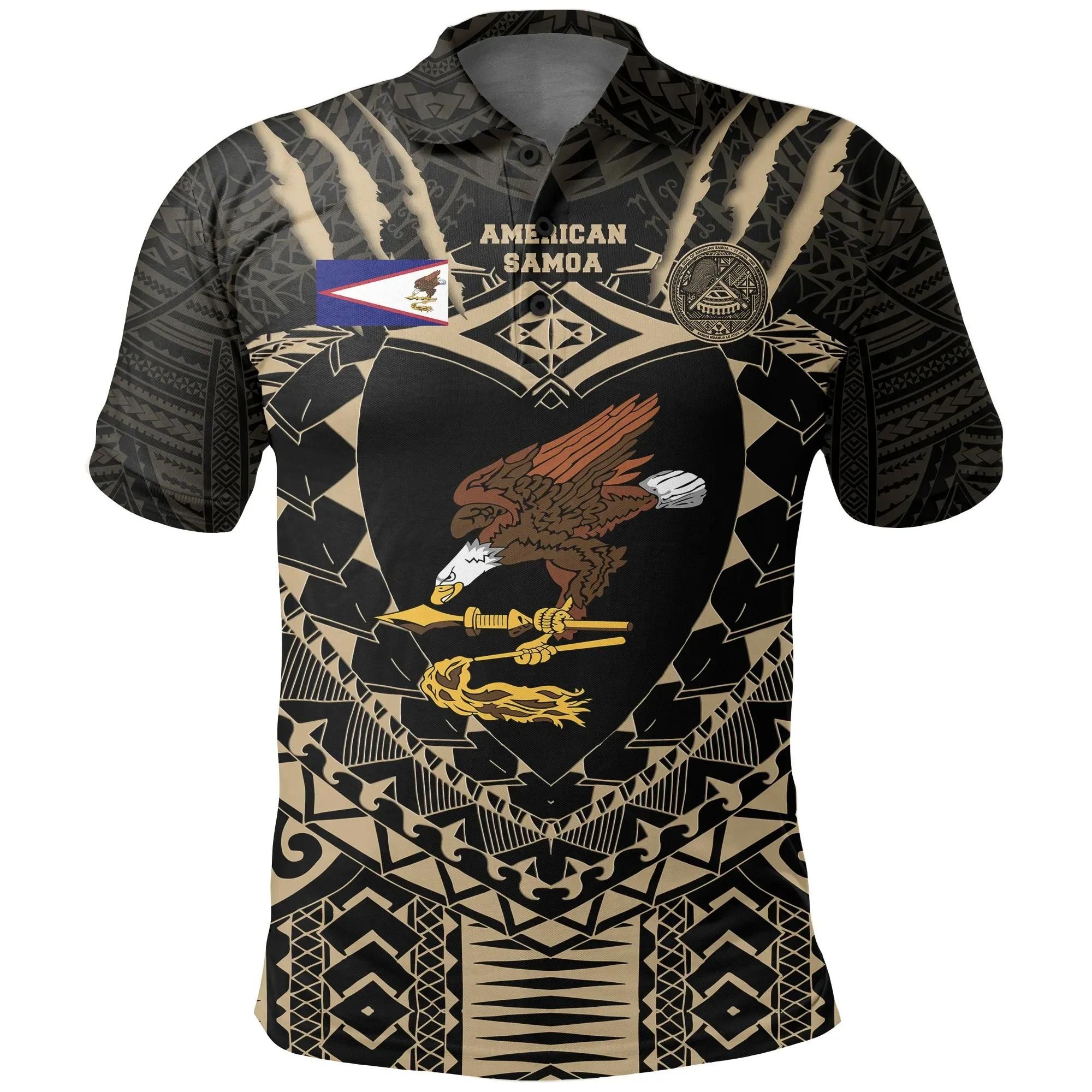 American Samoa Tattoo Rugby Polo Shirt - Tan K5 American Samoa Tattoo Rugby Polo Shirt - Tan K5