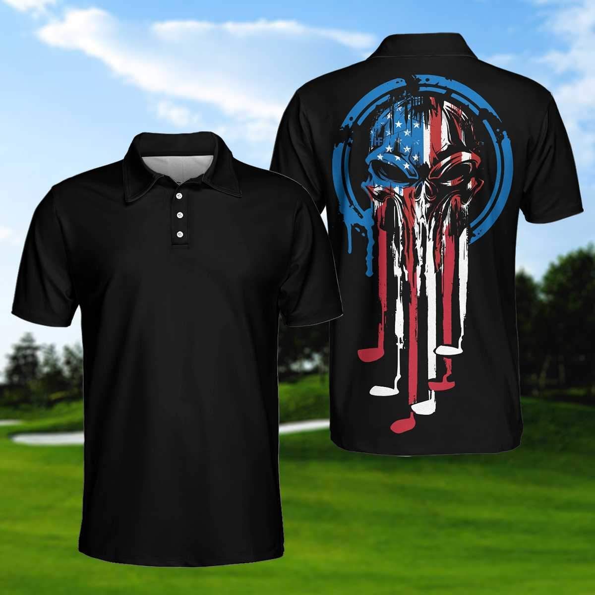 American Skull Golf Clubs Set Polo Shirt American Skull Golf Clubs Set Polo Shirt