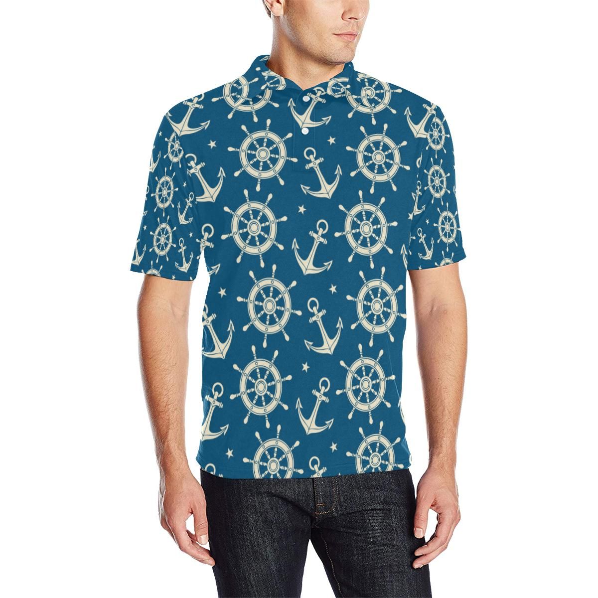 Anchor Pattern Print Design 01 Men Polo Shirt Anchor Pattern Print Design 01 Men Polo Shirt