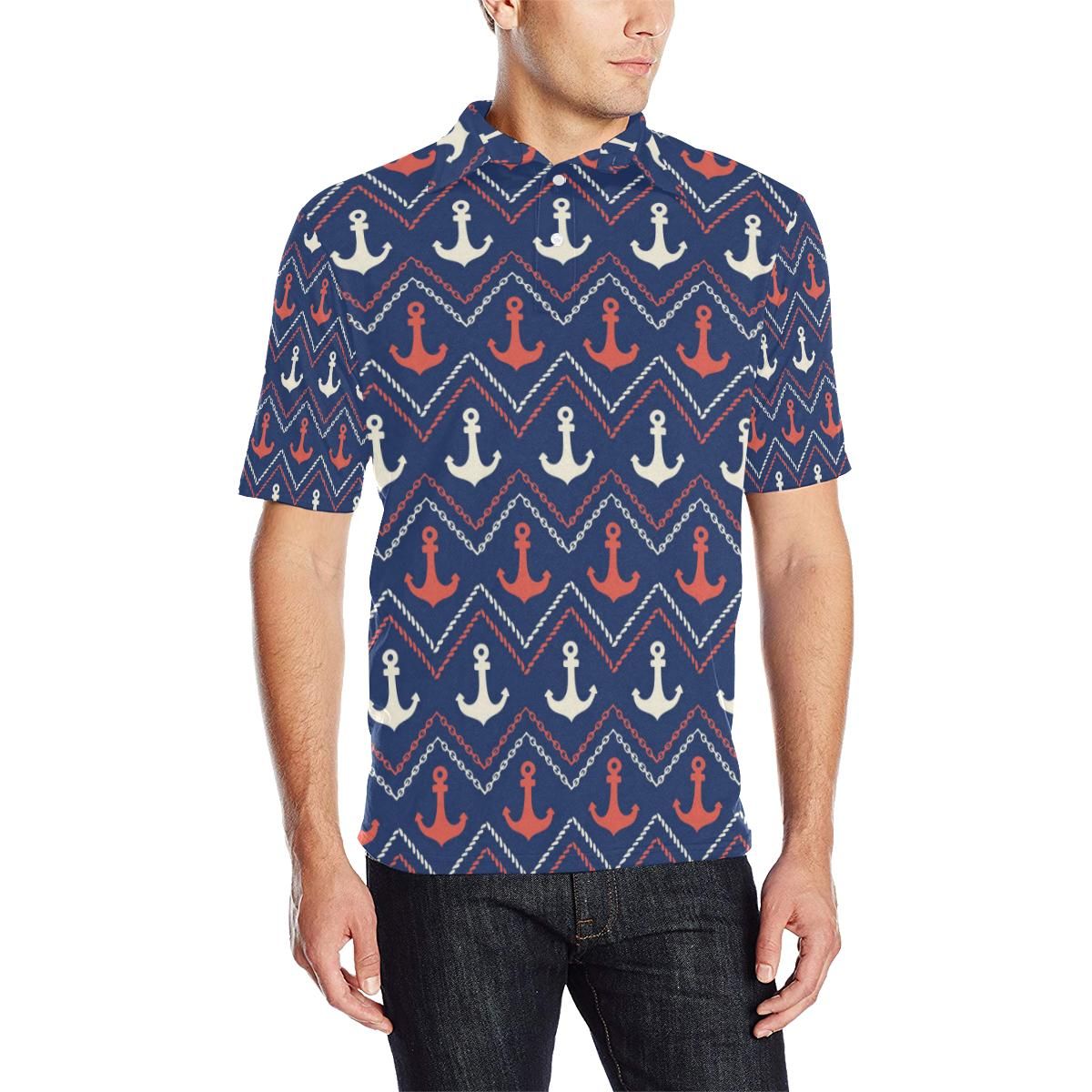 Anchor Pattern Print Design 07 Men Polo Shirt Anchor Pattern Print Design 07 Men Polo Shirt