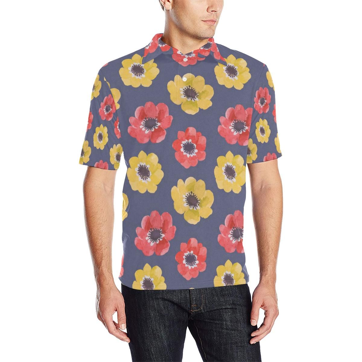 Anemone Pattern Print Design Am010 Men Polo Shirt Anemone Pattern Print Design Am010 Men Polo Shirt