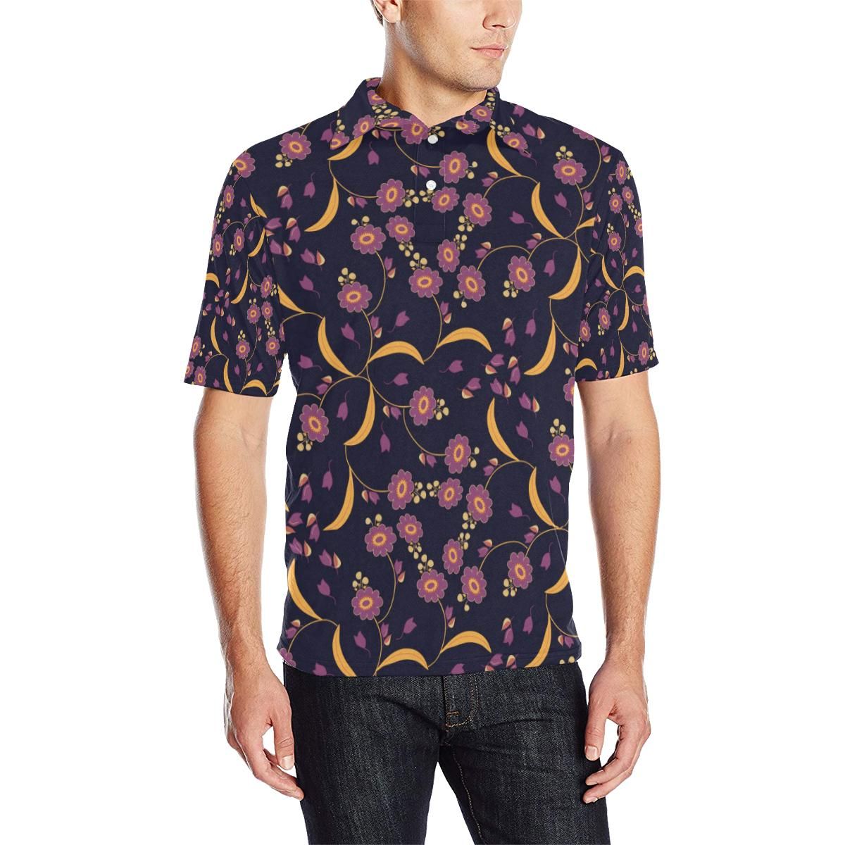 Anemone Pattern Print Design Am012 Men Polo Shirt Anemone Pattern Print Design Am012 Men Polo Shirt