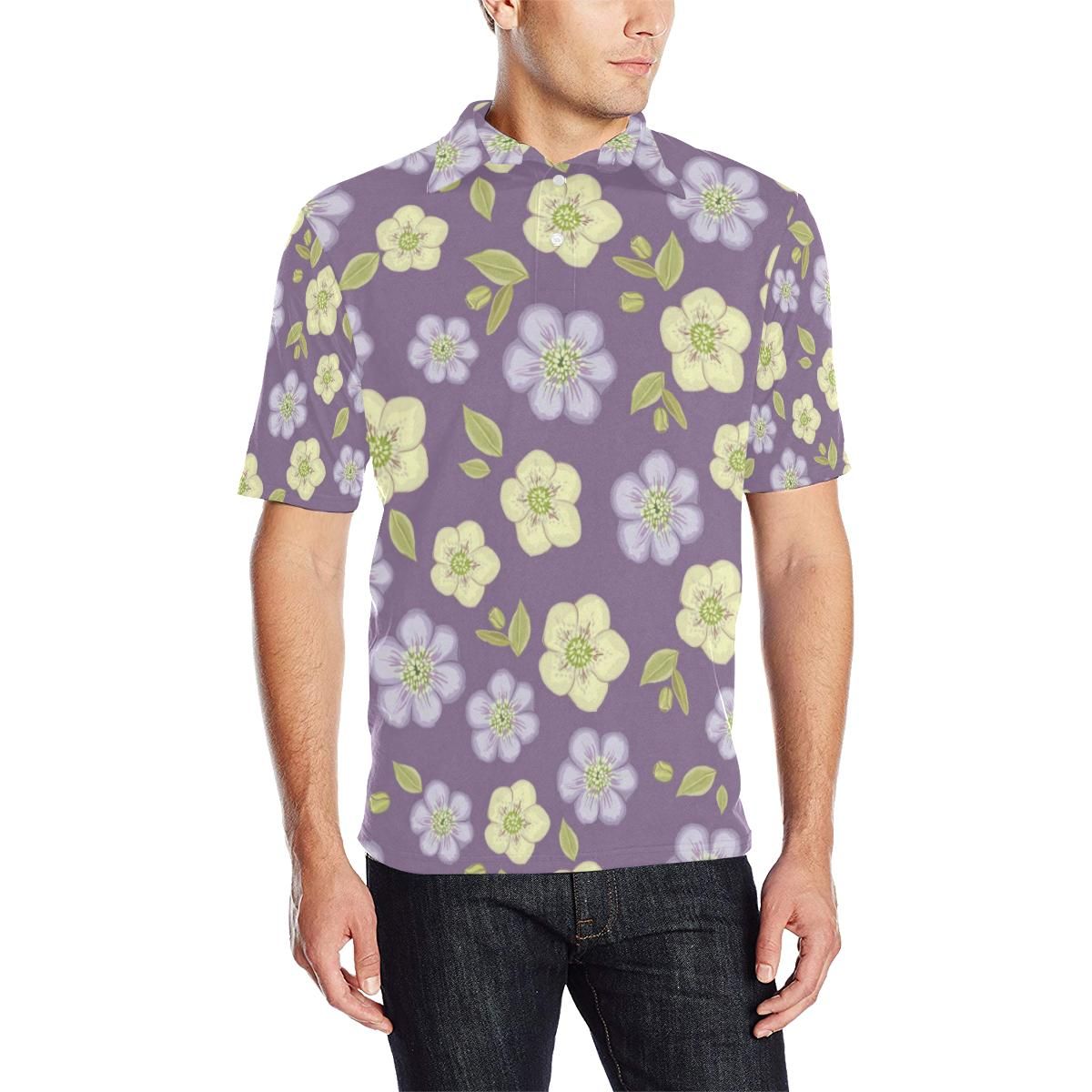 Anemone Pattern Print Design Am013 Men Polo Shirt Anemone Pattern Print Design Am013 Men Polo Shirt