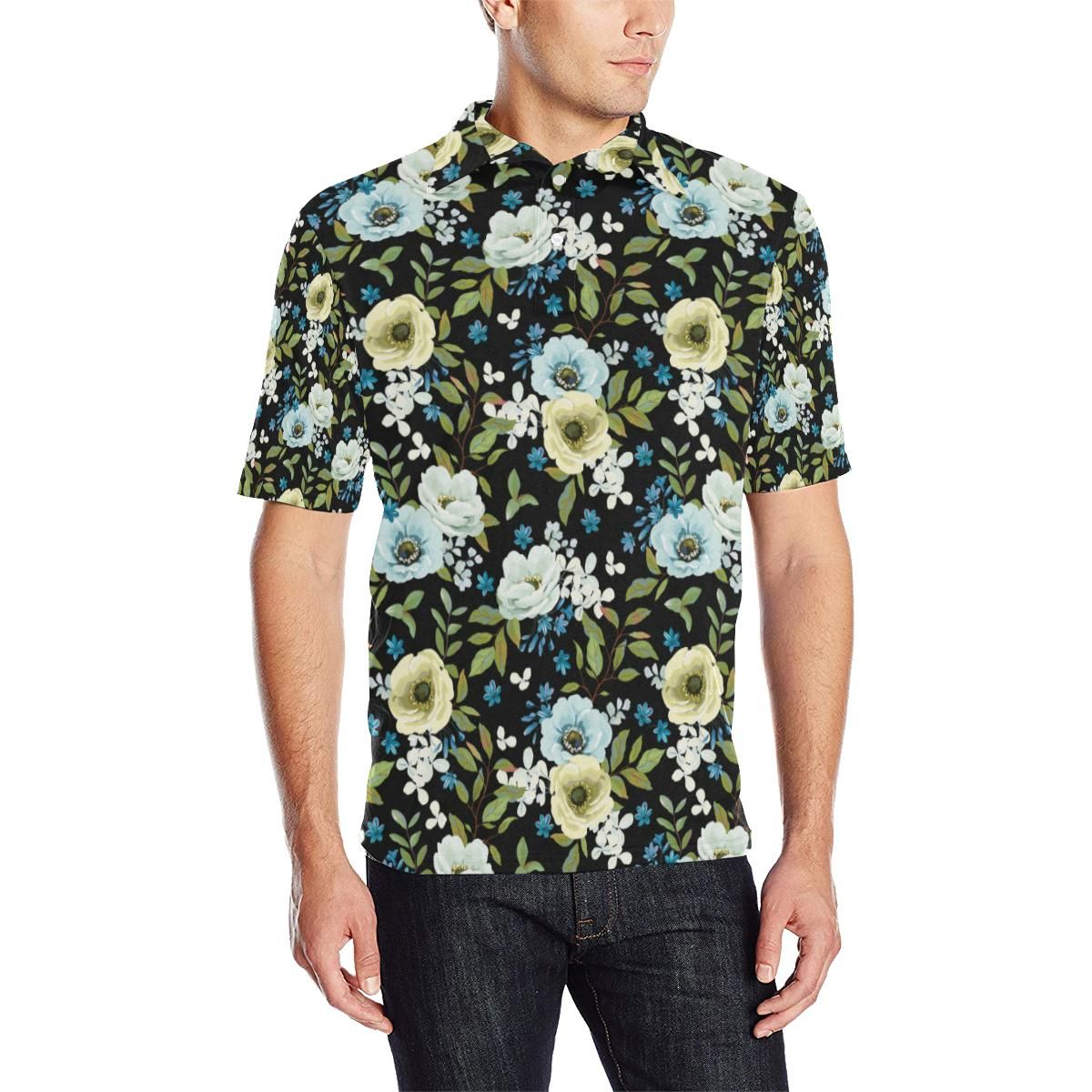 Anemone Pattern Print Design Am03 Men Polo Shirt Anemone Pattern Print Design Am03 Men Polo Shirt