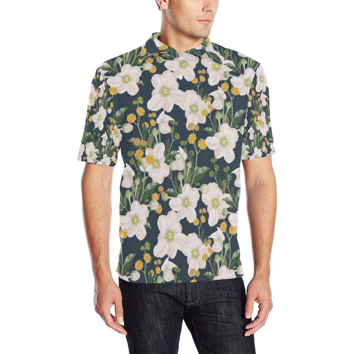 Anemone Pattern Print Design Am04 Men Polo Shirt Anemone Pattern Print Design Am04 Men Polo Shirt