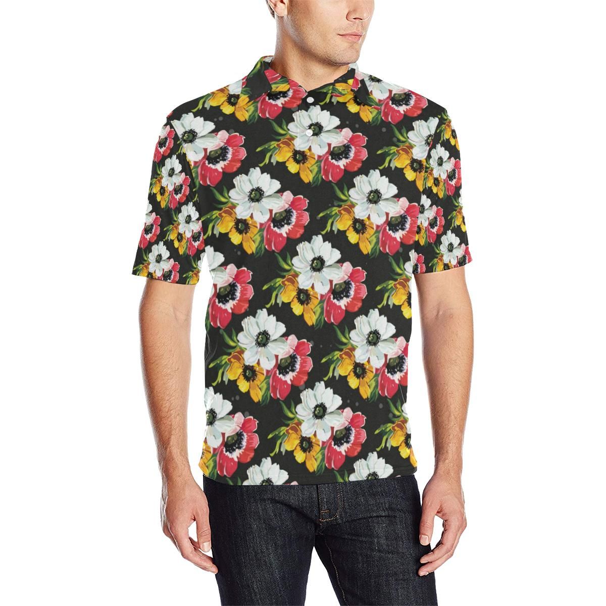 Anemone Pattern Print Design Am07 Men Polo Shirt Anemone Pattern Print Design Am07 Men Polo Shirt