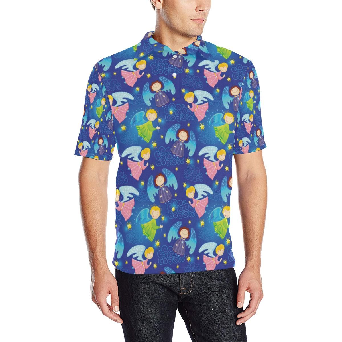 Angel Little Pattern Print Design 02 Men Polo Shirt Angel Little Pattern Print Design 02 Men Polo Shirt