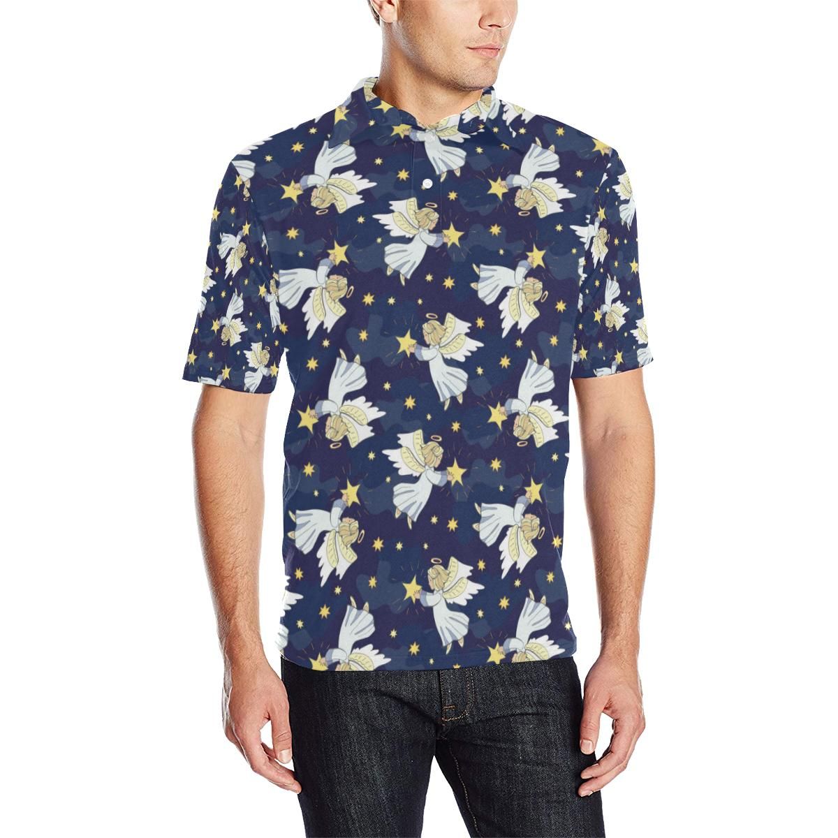 Angel Pattern Print Design 06 Men Polo Shirt Angel Pattern Print Design 06 Men Polo Shirt
