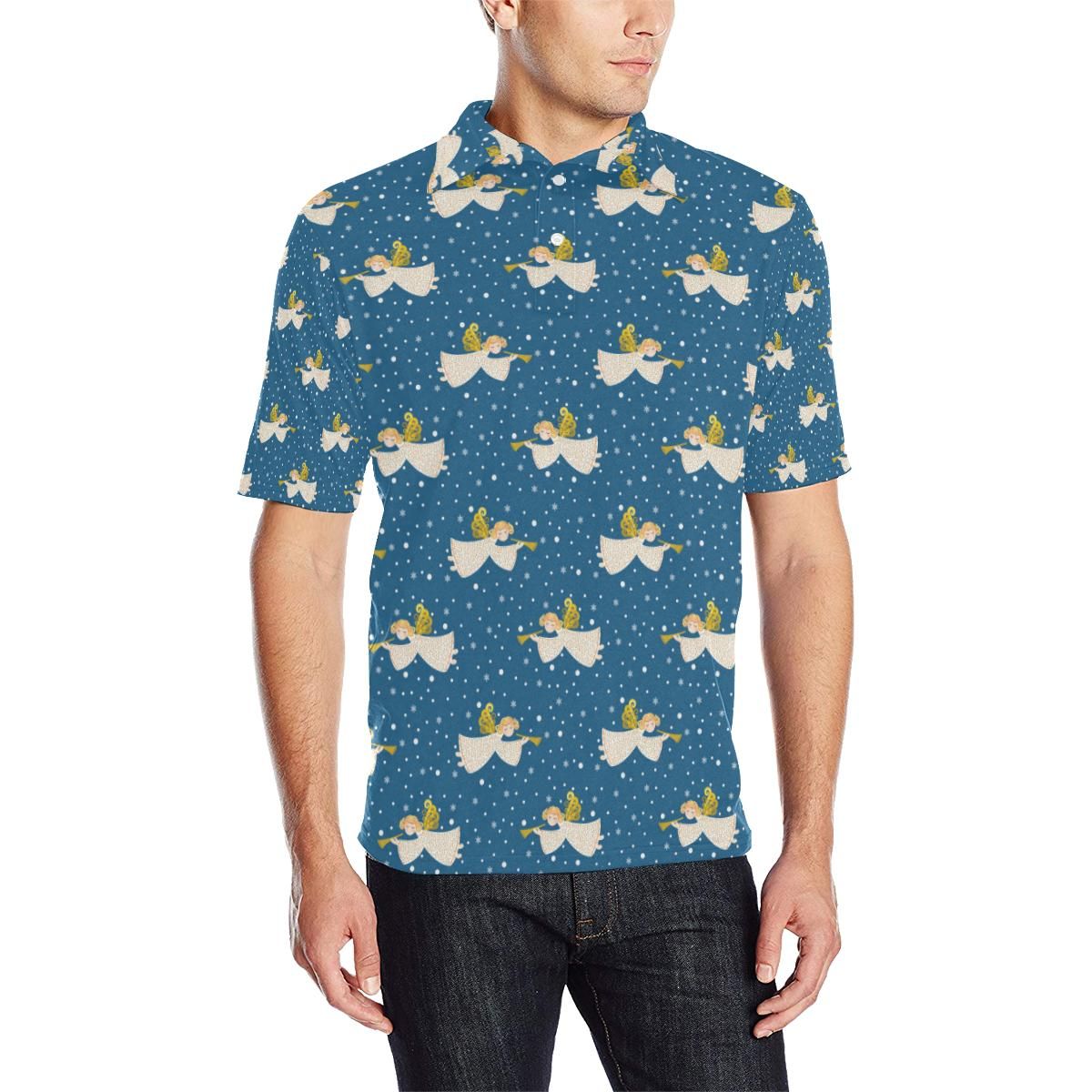 Angel Pattern Print Design 08 Men Polo Shirt Angel Pattern Print Design 08 Men Polo Shirt