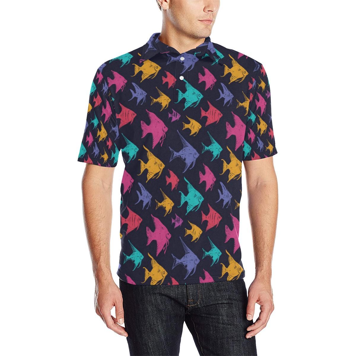 Angelfish Colorful Pattern Print Design 03 Men Polo Shirt Angelfish Colorful Pattern Print Design 03 Men Polo Shirt
