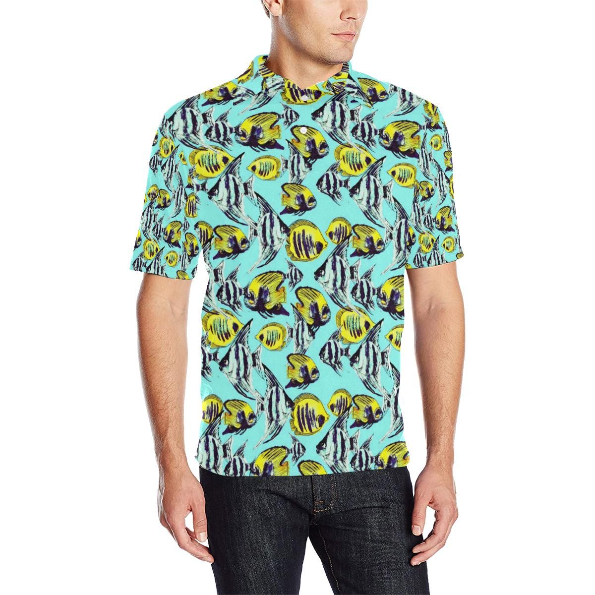 Angelfish Pattern Print Design 02 Men Polo Shirt Angelfish Pattern Print Design 02 Men Polo Shirt