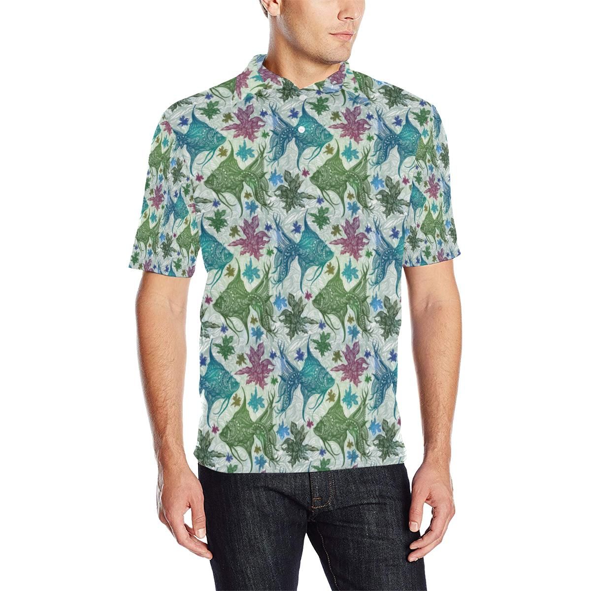 Angelfish Tribal Pattern Print Design 01 Men Polo Shirt Angelfish Tribal Pattern Print Design 01 Men Polo Shirt