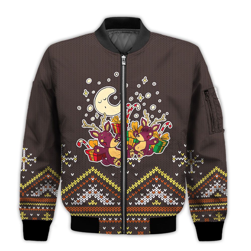 Animal-Print-Bomber-Jacket-Cute-Christmas-Purple-Reindeer-Pattern-Brown-3D-Bomber-Jacket-Gift-For-Christmas-1
